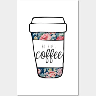 But First, Coffee Navy Floral Mug Posters and Art